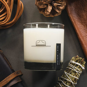 LEATHER + PINE 8OZ WHISKEY GLASS SOY CANDLE